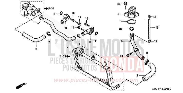 WATER PIPE (ST1100T/V/W/AT/AV/AW) for Pan-European ABS MUTE BLACK METALLIC (NH359) from 1997